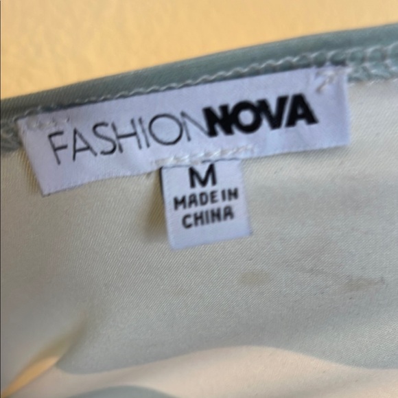 Fashion Nova Blue Graphic Blouse with Tie Front - Picture 2 of 4